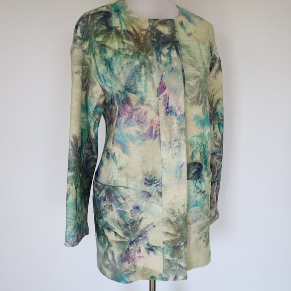 NAF NAF PARIS Size 40 (US Size Large) Green Blue Palm Tree Jacket Coat - Picture 5 of 11